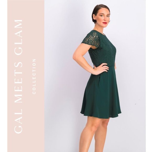 🆕️ NEW Gal Meets Glam Collection Petite Lace Datails Fit & Flare Dress Green 6 - Picture 8 of 12